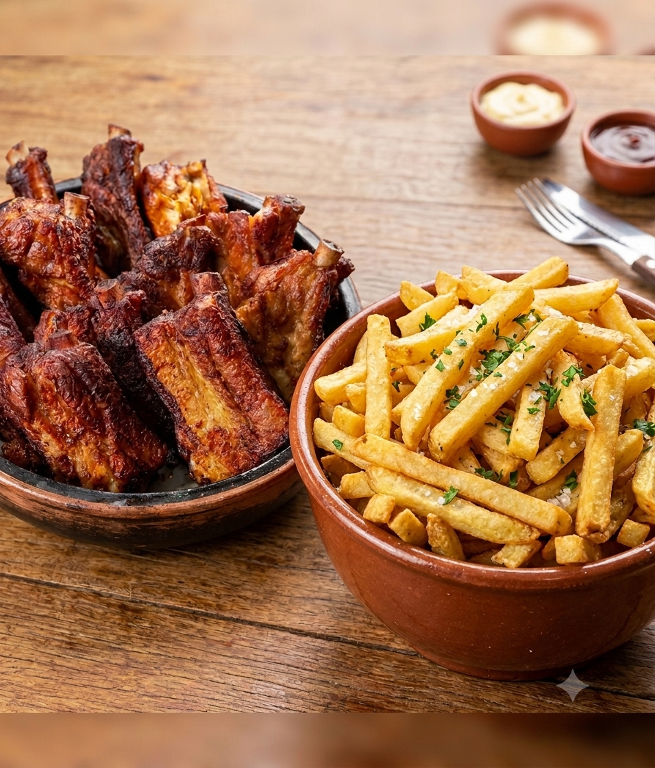 Costela suína com batata frita